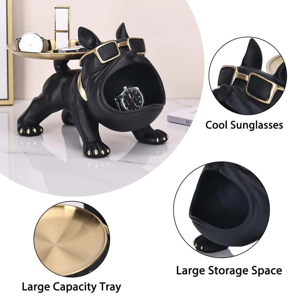 Resin Dog Figurine Statue Craft Animal Ornament with Storage Box Puppy Sculpture Home Decor Artwork